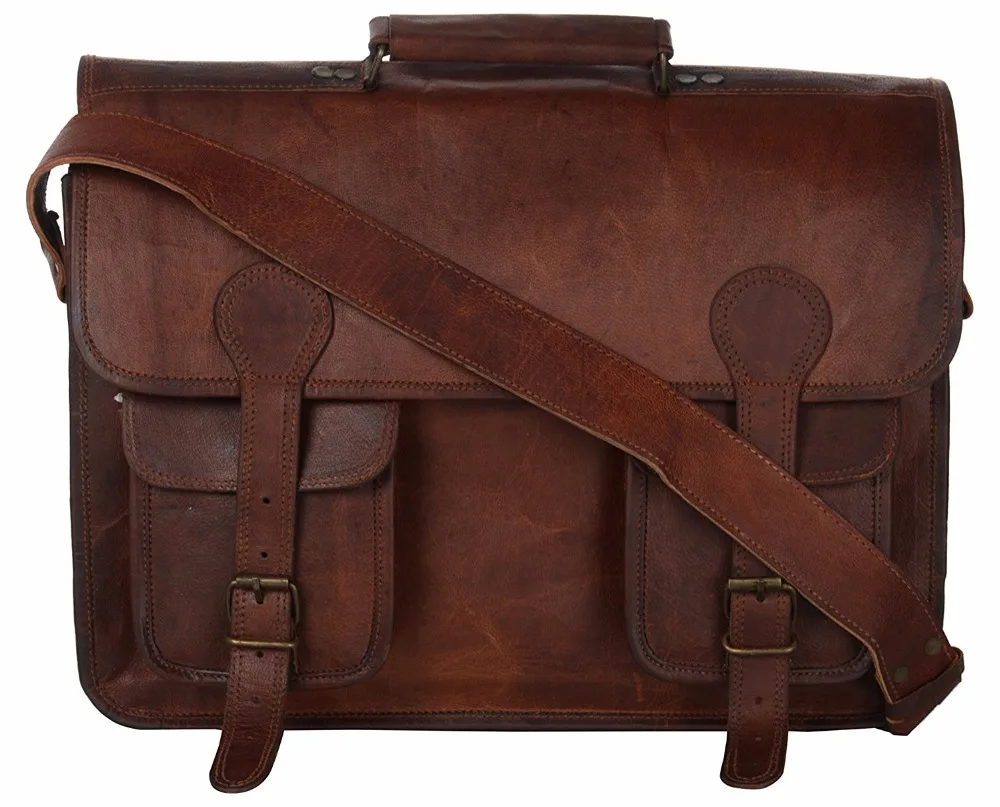 Leather Briefcase Messenger Bag Vintage Soft Laptop Shoulder Made In India Backpack