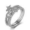 European Design Moon and Star AAA CZ Stone Micro Paved Crystal Three Pcs Ring Set For Women