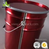 Round red printed steel tin pail with lever lock ring with handle with inner lacquered
