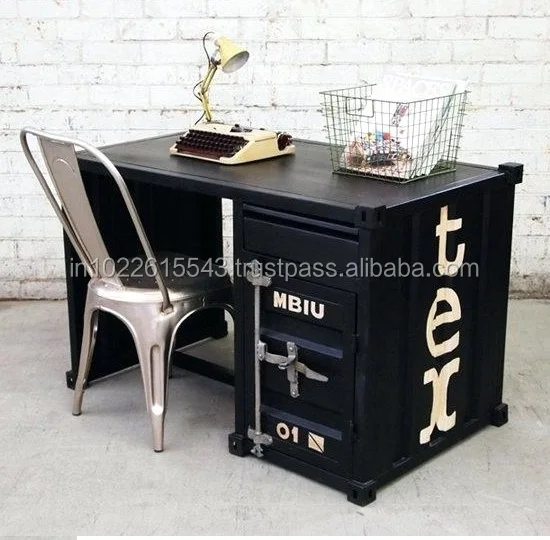 Industrial Vintage Metal Container Office Desk Metal Container
