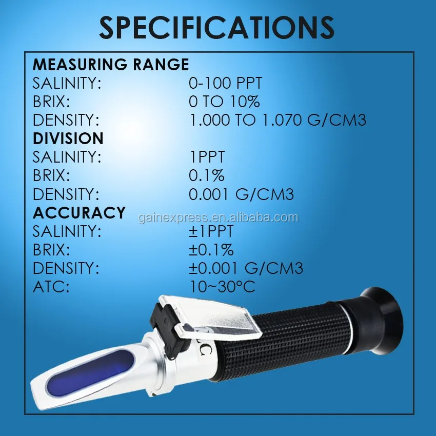010 Brix Triscale Refractometer Atc Salinity 0100ppt/ Specific