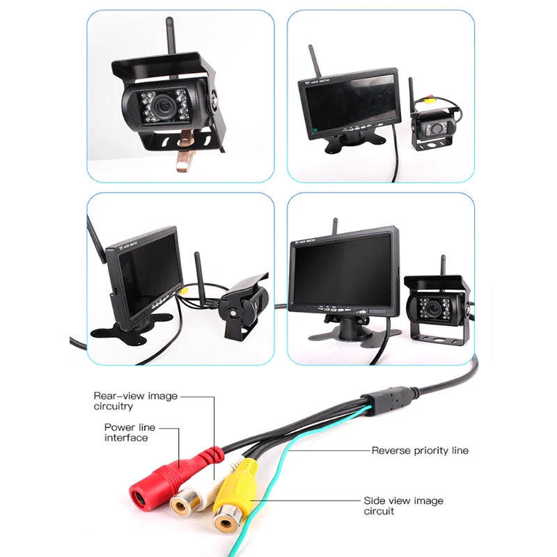 Wireless 7 Inch LCD Monitor System Reverse Waterproof LED Camera Car Mirror LCD Screen