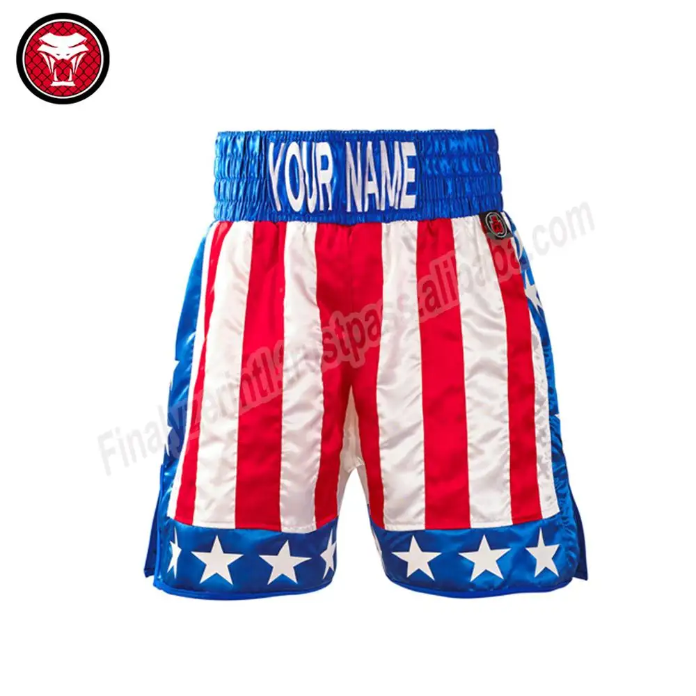 UK Flag Series Boxing Competiton Black Satin Training Shorts