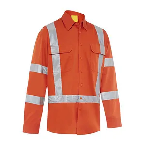 Long sleeve safety shirt wholesale reflective safety overall button down work shirt Long sleeve safety shirt wholesale reflective safety overall button down work shirt