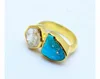 Wholesale Price Top Quality Natural 18" Gold Plated 925 Sterling Silver Herkimer Diamond And Arizona Turquoise Ring