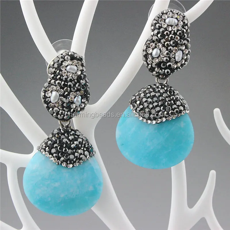 CH-ZSE0393 natural stone pendant jewelry earring,rhinestone fashion agate stud earring,wholesale gemstone dangle earring