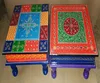 High quality hand embossed painted multi color wooden centre table