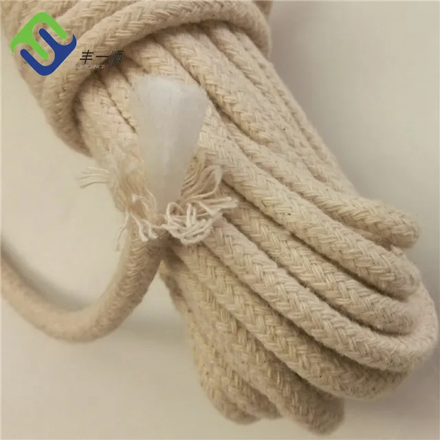 Kina tillverkade 16 trådar 100% bomull fast flätat rep i fabrikspris