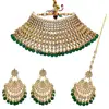 Green Color Kundan Necklace With Earring & Maang Tikka