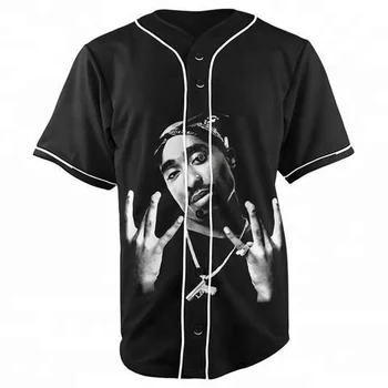 Tupac Black Button Up Baseball Jersey 