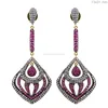 Gemstone Silver Jewelry Diamond Pave Ruby Dangle Earrings