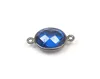 Beautiful Handmade Bezel Connector Oval 10X12 MM Dark Blue Quartz With Black Rhodium