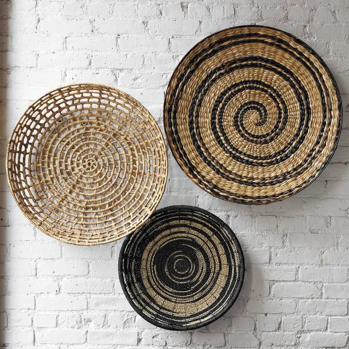Set Of 3 Round Shaped Rattan Wall Hanging For Wall Decor 100 Handmade