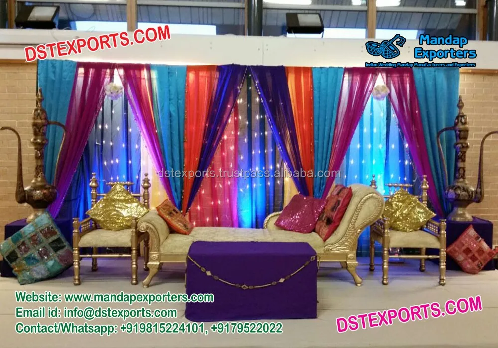 Punjabi Mehndi Stage With Umbrella Decor,Indian Wedding Mehandi Stage ...