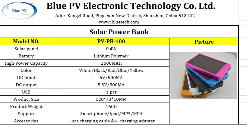 OEM Portable Solar Power Bank, Mini Solar Power Bank Charger, Power Bank Solar Cell For Mobile phone