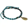 Bracelet with Antique Brass Cowry Shell Charm on Macrame Hand Spiral Knotted Mix-Color of Cotton String and Metallic Yarn