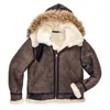 Hooded Flight pilot aviator Authentic Sheepskin Jacket-Long shear ling leather jacket for Men Winter Leather Jacket