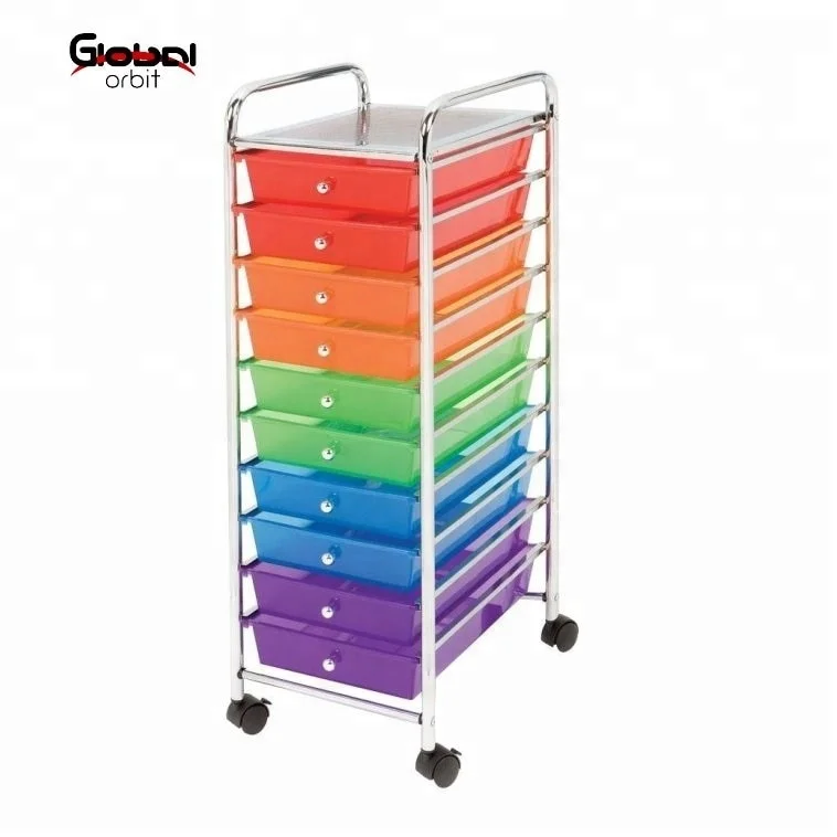 10 Tiers Storage Drawer Rolling Trolley Office Organizer Cart With