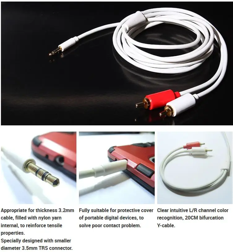 3.5mm stereo plug to 2x RCA plug is audio cable