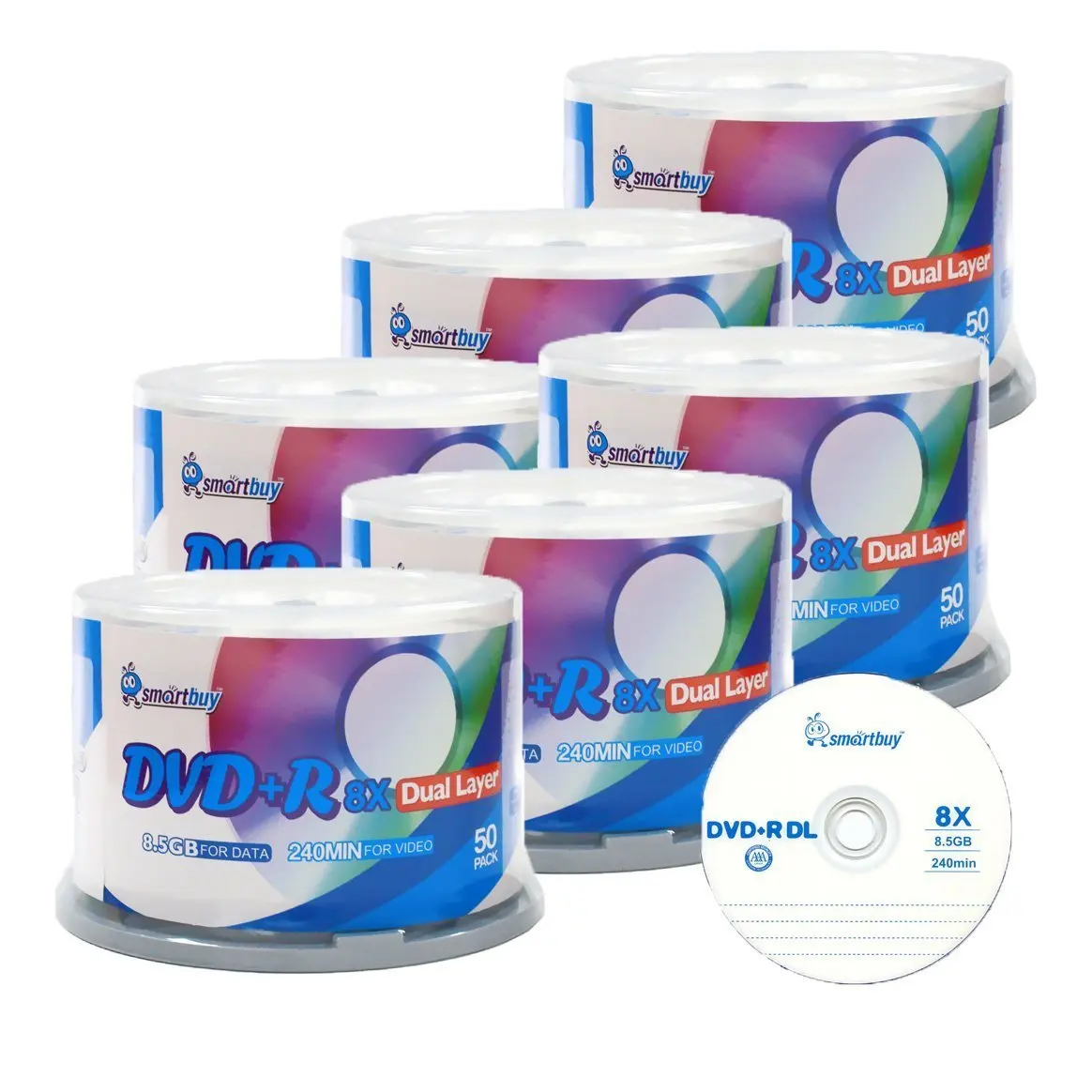 Smartbuy 8.5gb/240min 8x DVD+R DL Dual Layer Double Layer Logo Blank Media Disc Spindle (300-Disc)