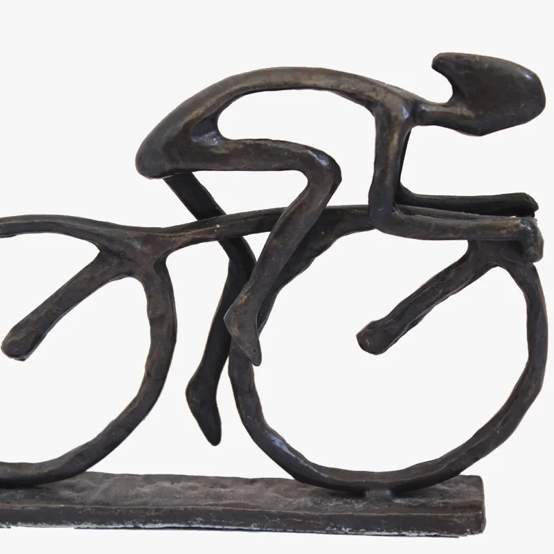 Metal cast iron bicycle cyclist sculpture for home decoration