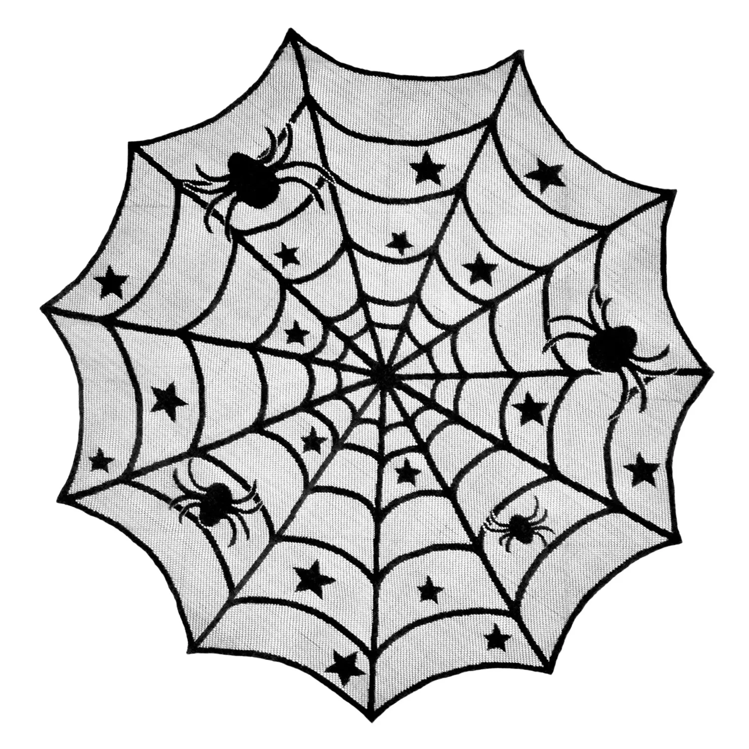 MACTING 40 Round Polyester Lace Cobweb Table Topper Mysterious Spiderweb Festive Supplies for Halloween Party Door Window Decoration Black