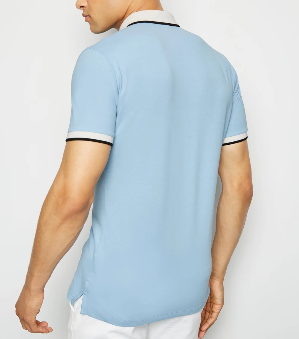 Pale Blue Tipped Muscle Fit 100% Cotton Men Polo Shirt - Buy 100%