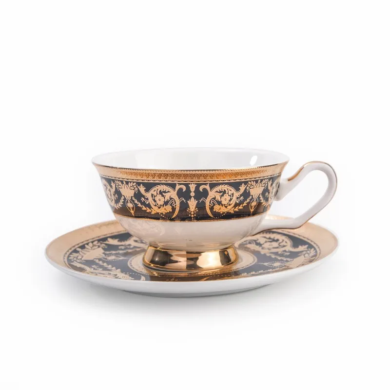 product-Two Eight-embossed gold bone china coffee cup with saucer for hotel-img