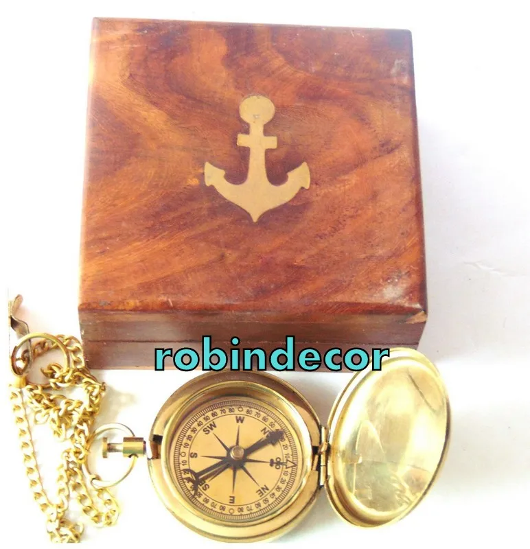 Nautical Vintage 3 Brass Sundial Hardwood Wooden Box Nautical Fl West Pocket Compass T