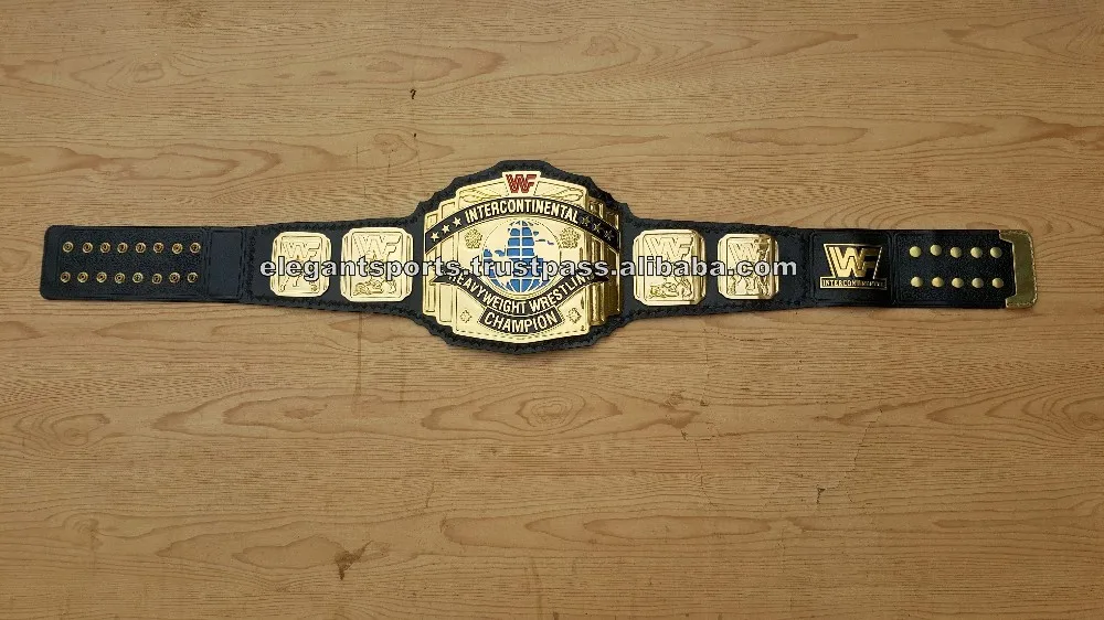 WWF 4mm GOLD Logo Black Intercontinental Championship Adult Size Replica Belt 