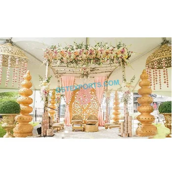 Wedding Mandap Decoration Fiber Pot Pillar Golden Wedding Fiber