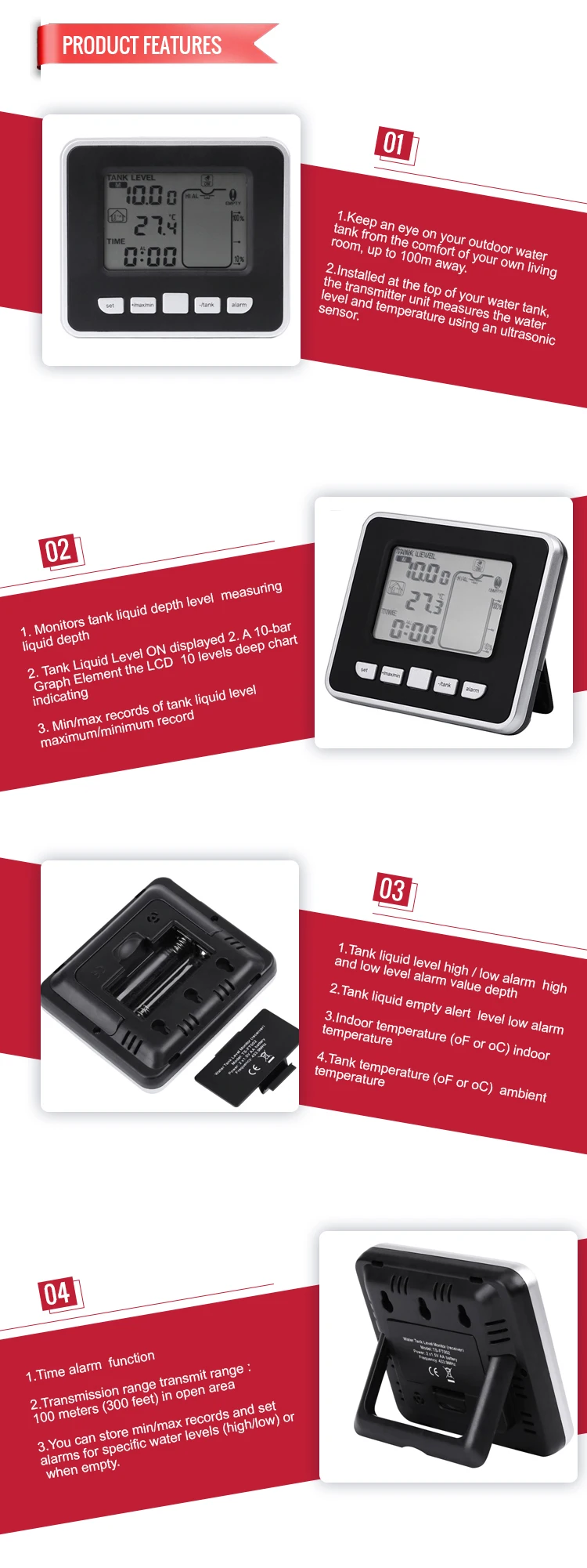 Ts-ft002 Wireless Ultrasonic Tank Liquid Level Meter Temperature - Buy ...