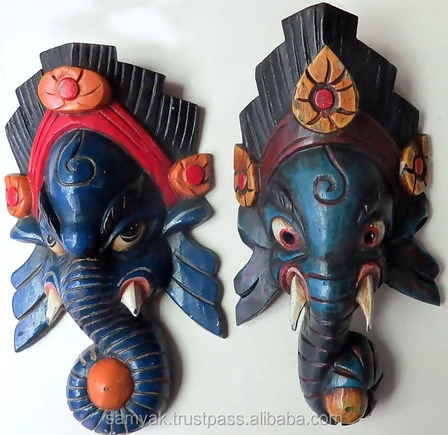 Hindu Lord Ganesh Ahşap Maske Zanaat Intarsia El Yapımı Duvar Asılı Hindu Lord Ganesh Ahşap Maske Zanaat Intarsia El Yapımı Duvar Asılı