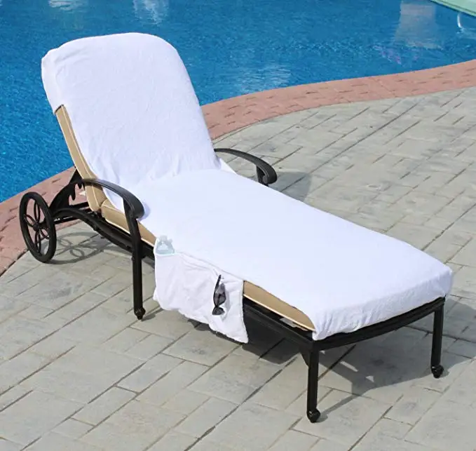 Long Beach Pool Lounge Chair Towel Cover With Pockets Personalized Logo