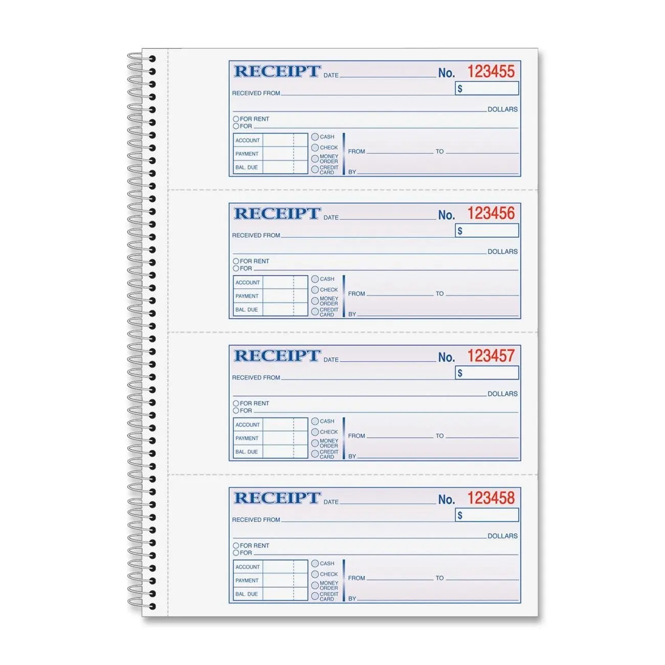 Adams Wire Bound Money/Rent Receipt Books - 200 Sheet(s) - Spiral Bound - 2 Part - 2.75quot; x 7.62quot; Form Size - Assorted - 1Each