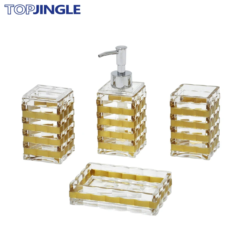 Striped Design Clear And Gold Coloured Bathroom Accessories Striped Design Clear And Gold Coloured