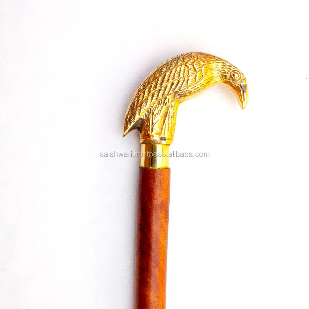 brass & wooden Walking Cane Flask-Eagle head handle f11 