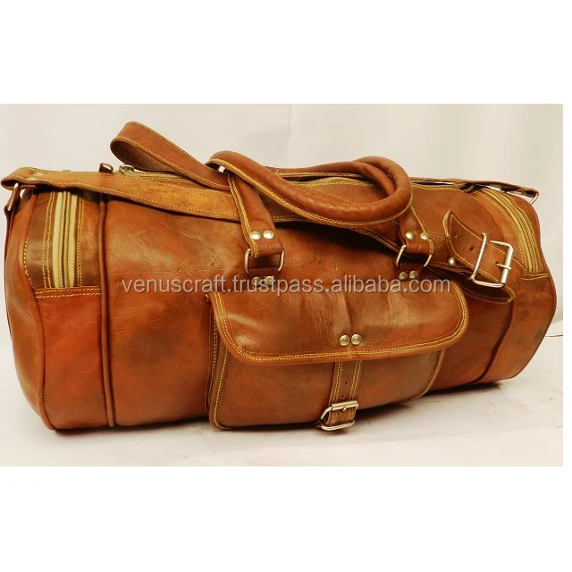 New 24/" Men Brown Vintage Real Travel Luggage Duffel Gym Bags Tote Goat Leather