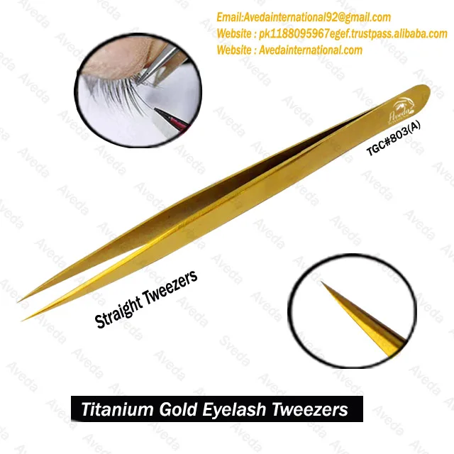 Professional 90 Degree Titanium Gold Eyelash Tweezers Plasma Gold Color