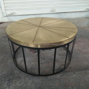 2 Tier Round Distressed Industrial Coffee Table