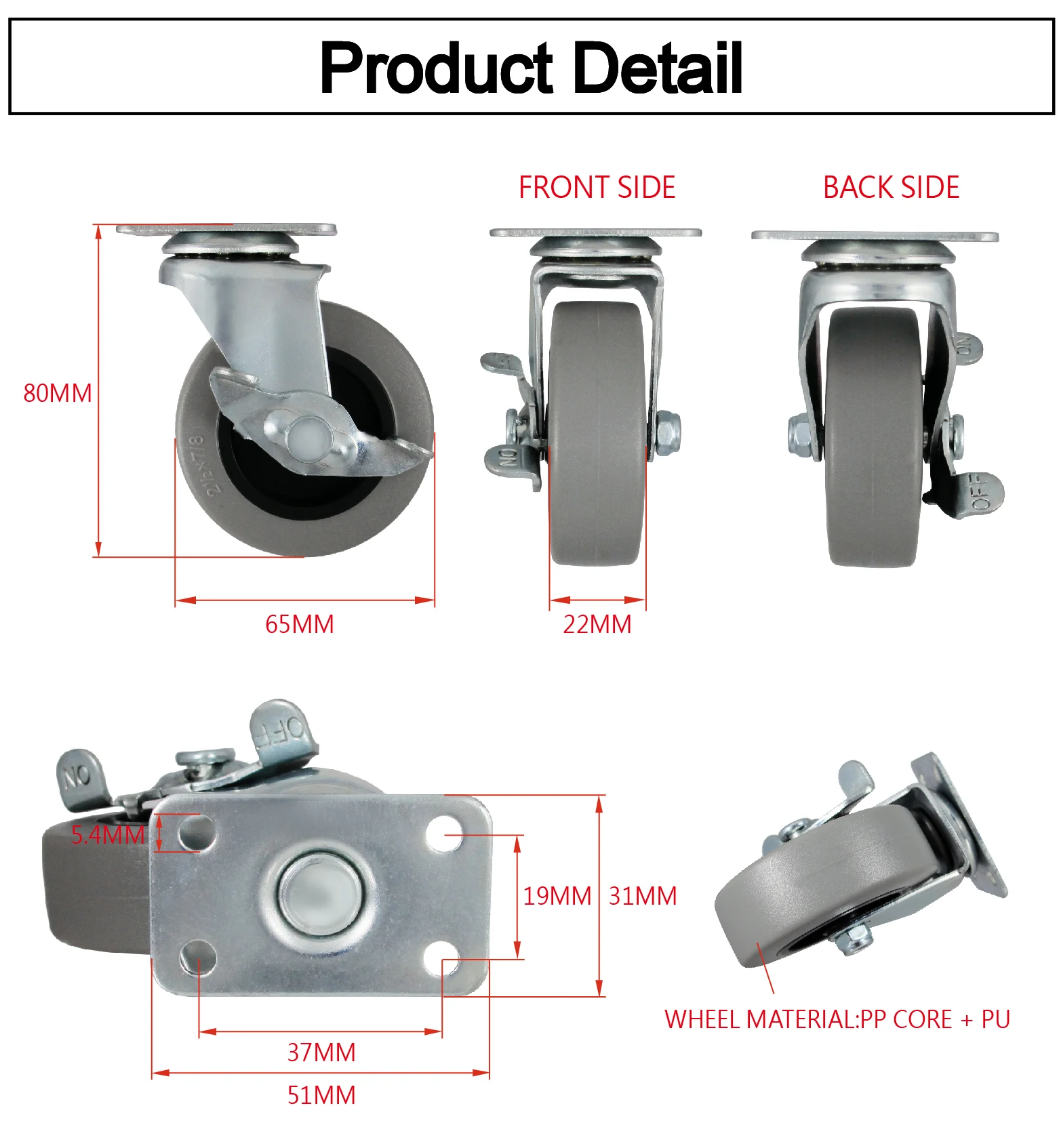 Cce Caster 2.5 Inch Pu Swivel Removable Caster Wheels Buy 65mm