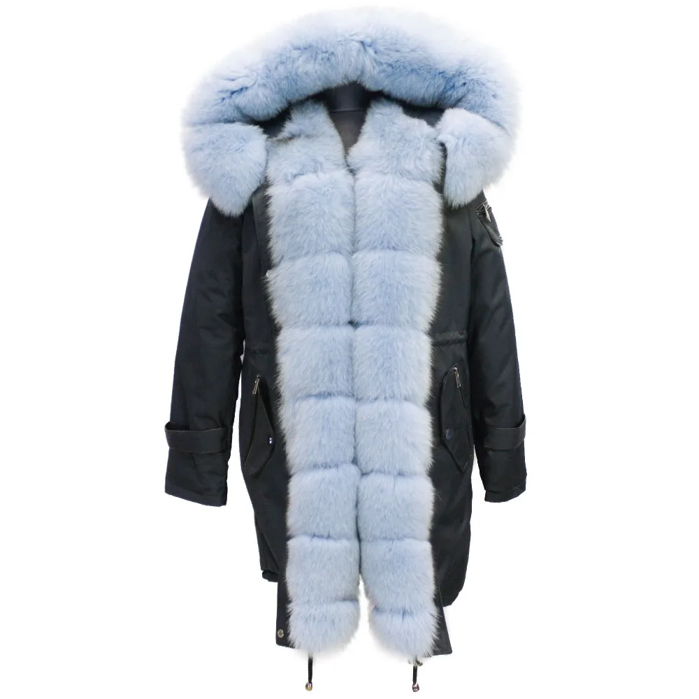 Istanbul Ladies Navy Blue Fur Coats Detachable Hooded Trim Real Fox Fur ...