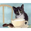Hot Selling Still Life Cat Paint By Numbers For Adults, Cat Look At The Cookie And Milk Design Oil Painting By Numbers For Home