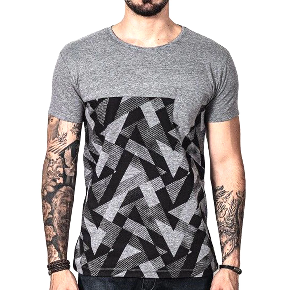 Abstract Design Round Neck Grey Color T Shirt In Bulk High Quality