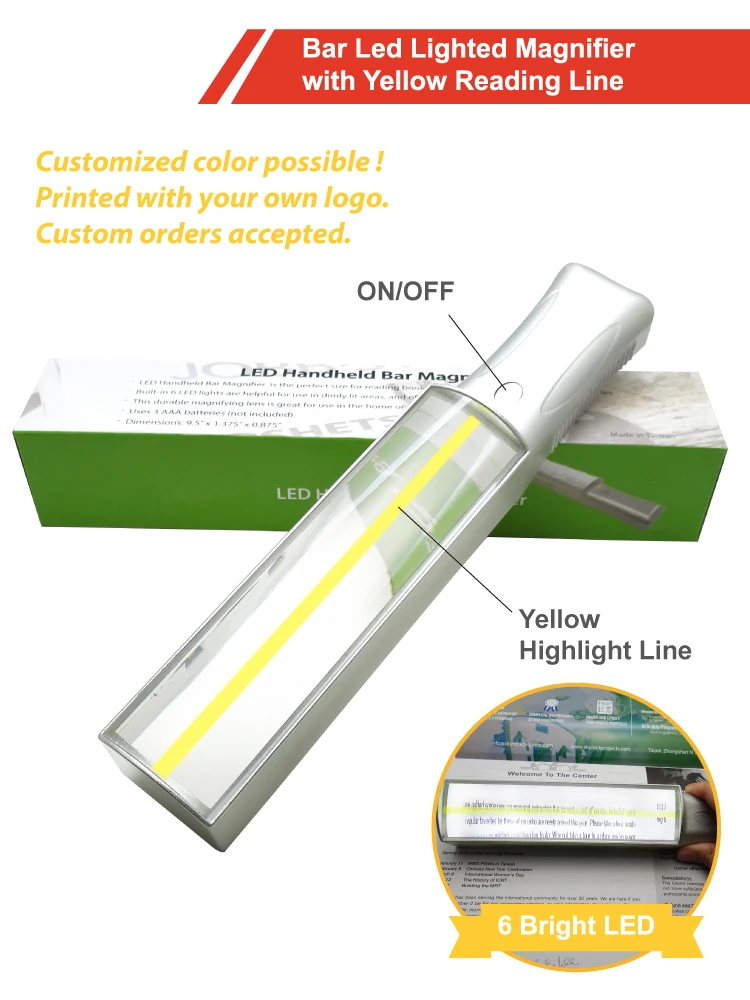 Unique Led Raise Bar Magnifier With Reading Guide Line For Reading