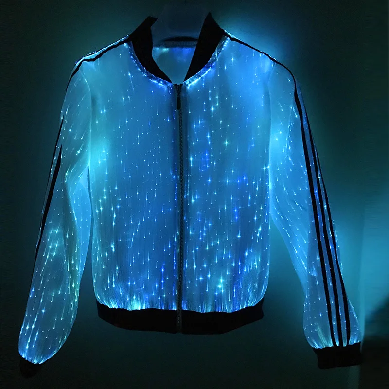 hot selling optic fiber led light jaket, glowing clothing