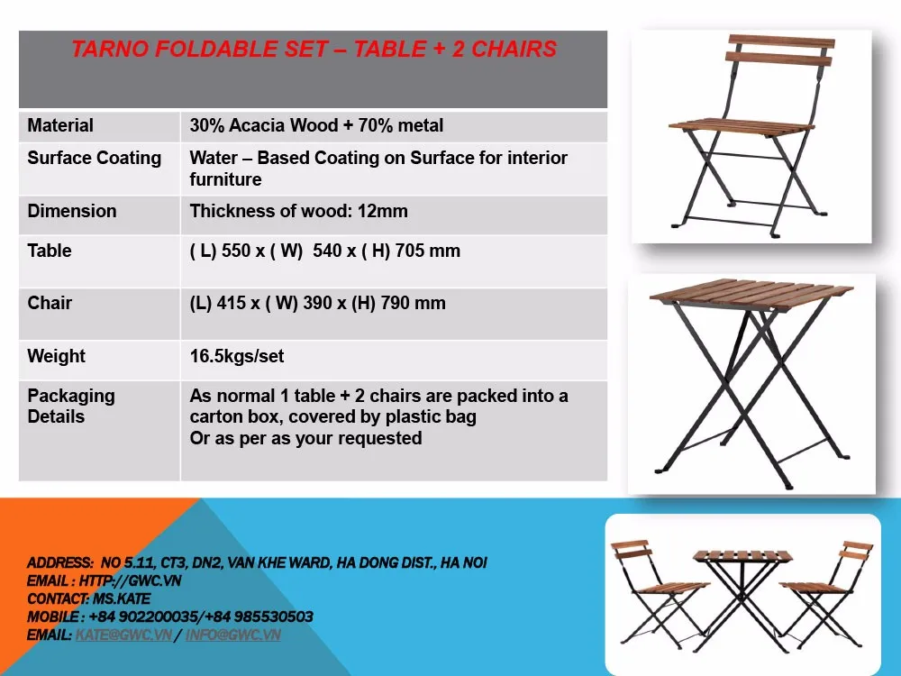 Garden Furniture Outdoor/ Set Of Exterior Table And Chair 1 Table And 2