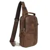 Crazy Horse Leather Handmade Men Cross Body Sling Backpack Brown Outdoor Travel Satchel