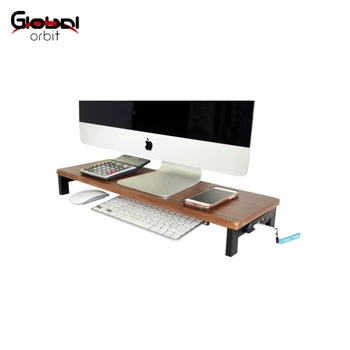 Desktop Stand With Usb Hubs Computer Wooden Monitor Stand