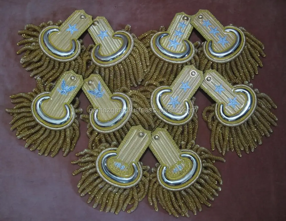 Hand Embroidered Epaulettes / Shoulder Boards With Bullion Fringe And